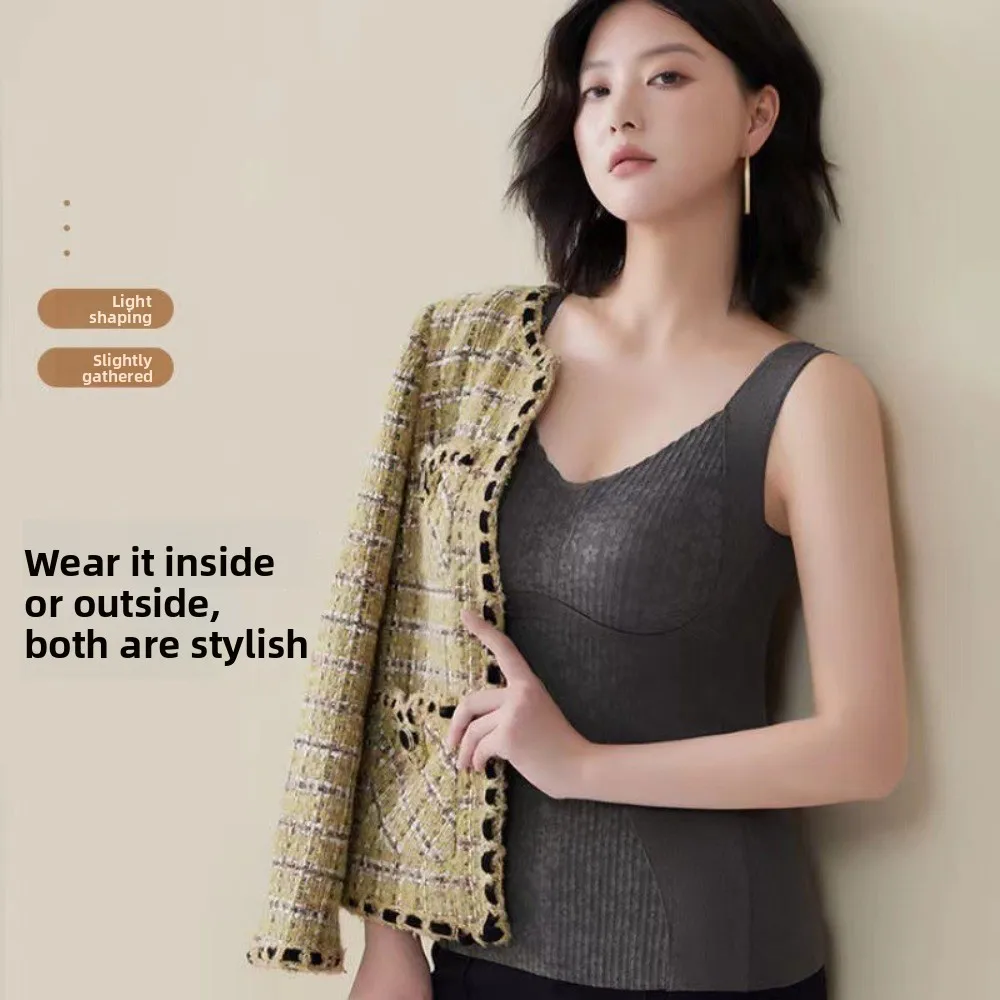 Sous-vêtements thermiques en dentelle et cachemire, sans manches, avec bonnets rembourrés, vêtements thermiques en laine, Camisole, hauts courts, réservoirs amincissants