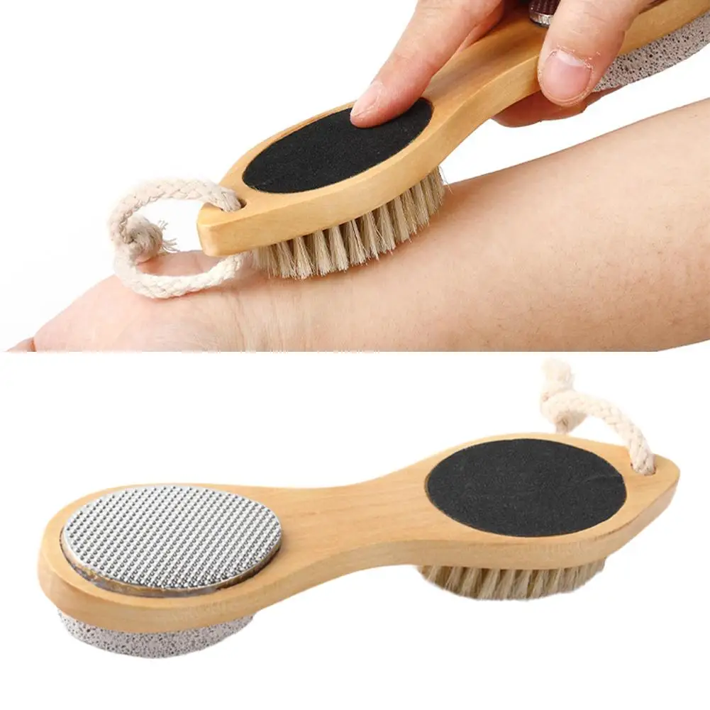 4 in 1 Multi-Use Foot File Brush with Wooden Handle Scrubber Double Callus Crack Rasp Pumice Remover Dead Exfoliator Skin S R6I5