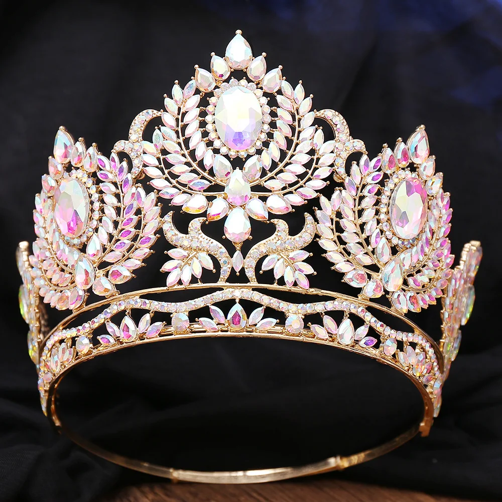 

Luxury Baroque Crystal AB Tiaras Crowns Vintage Rhinestone Prom Diadem Women Pageant Wedding Hair Accessories Jewelry Ornaments