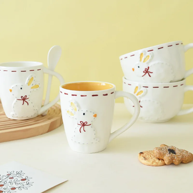 

Easter Cartoon Bunny Ceramic Mug - Creamy Style Soup/Coffee/Water Cup for Home & Holiday Use
