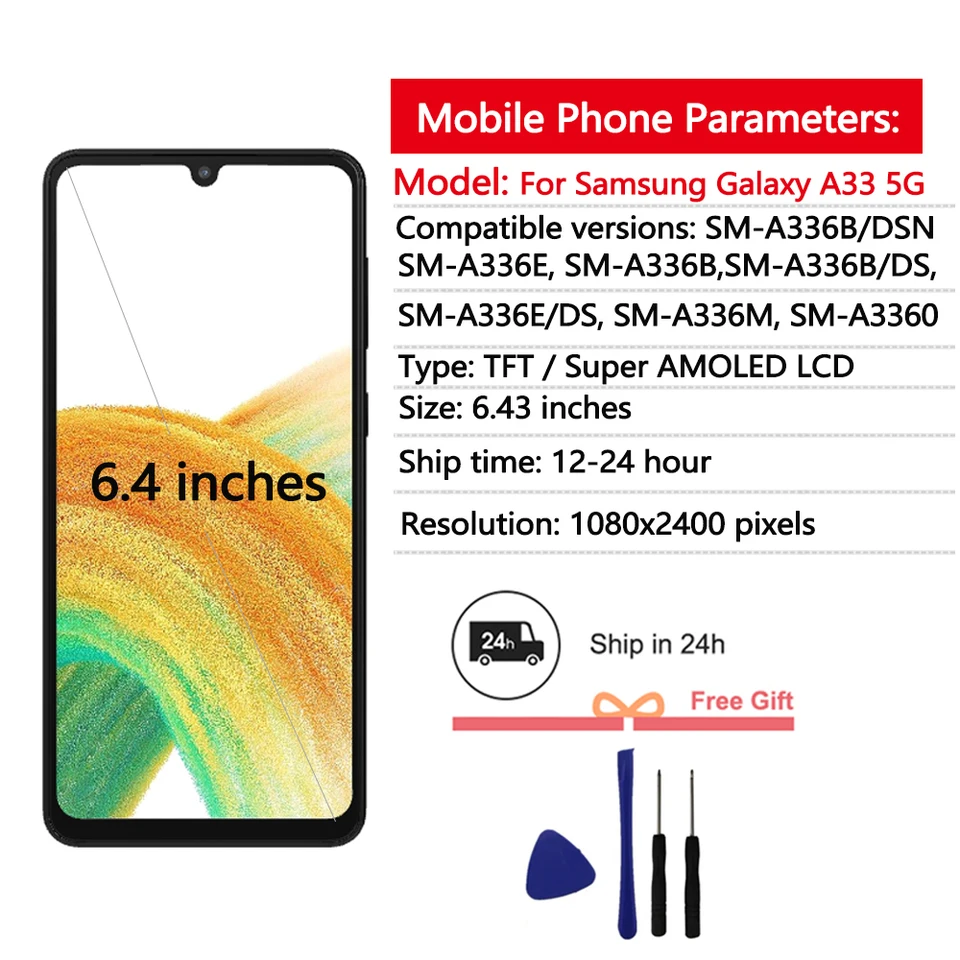 Pantalla AMOLED para Samsung Galaxy A33 5G A336, con táctil y digitalizador, repuesto 2