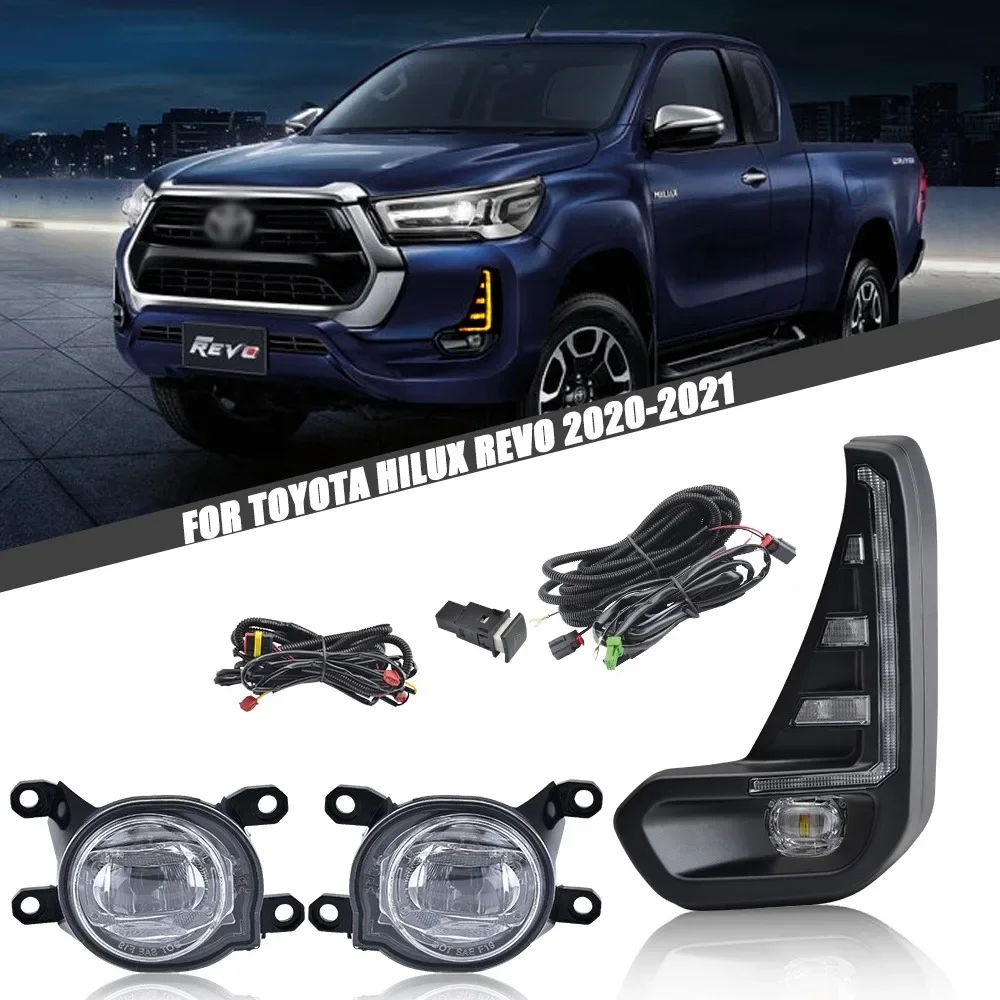 

Для Toyota Hilux Revo 2020 2021, светодиодный бампер, противотуманные фары, фары дальнего света с переключателем и комплектами, комплект пар, левый + правый