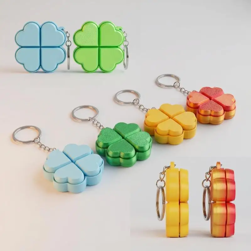Creative 3D Printing Four Leaf Clover Decompression Keychain Unique Stress Relief Pendant for Key Organizer Bag Charm 1Pcs