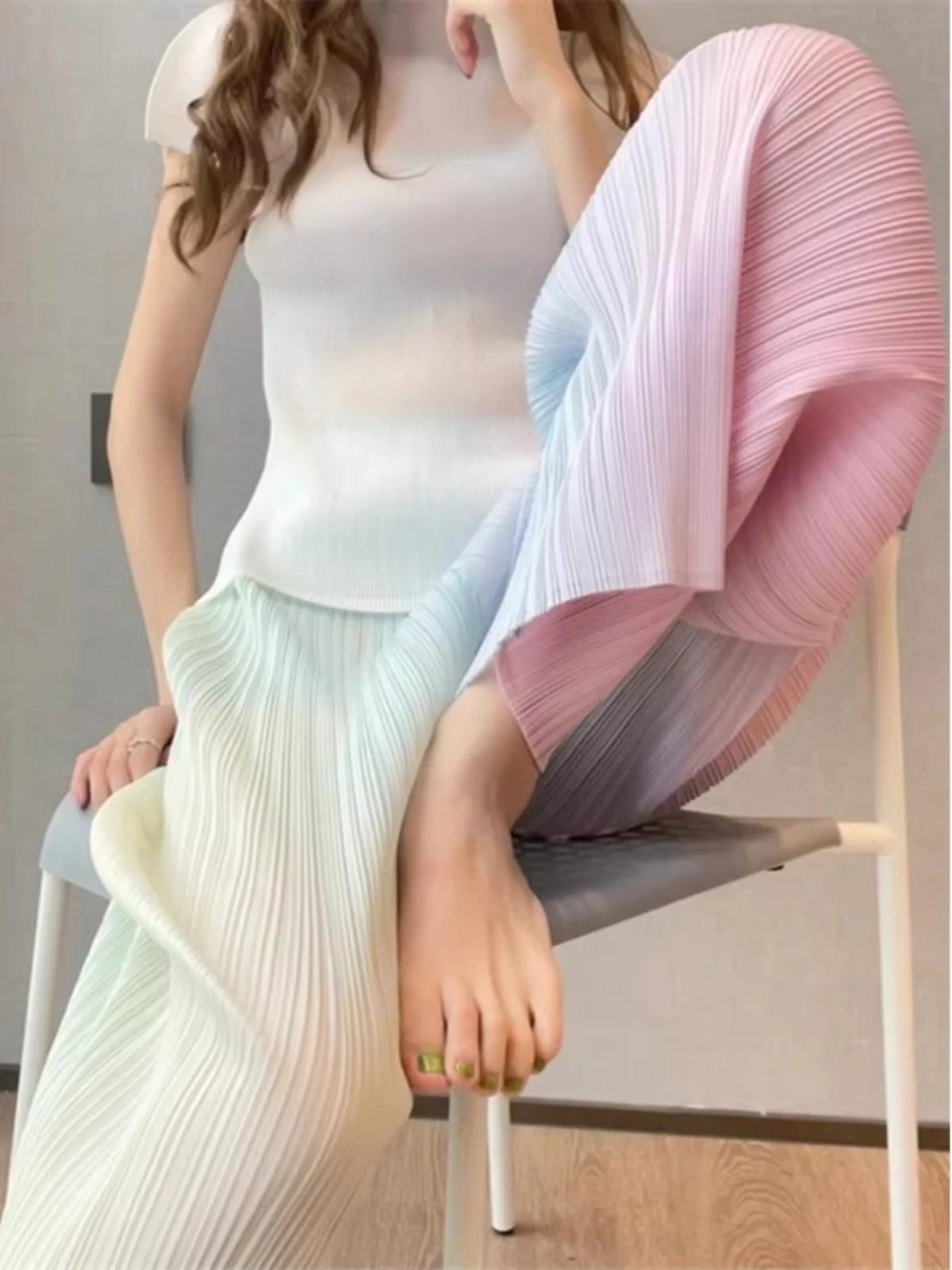 

Широкие брюки из ледяного шелка adient для женщин, летние, тонкие, повседневные, прохладные, пляжные, с высокой талией, длинные