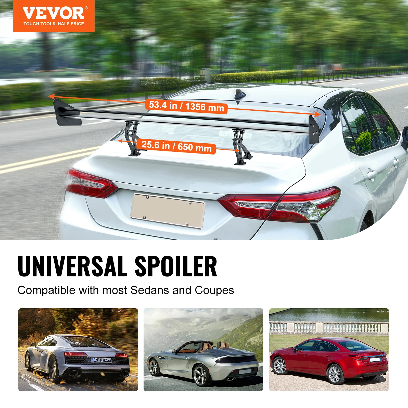 VEVOR GT Wing Car Spoiler 53.1 inch Universal Spoiler with Double Deck Car Rear Spoiler Wing, Racing Spoiler BGW/JDM Drift Black