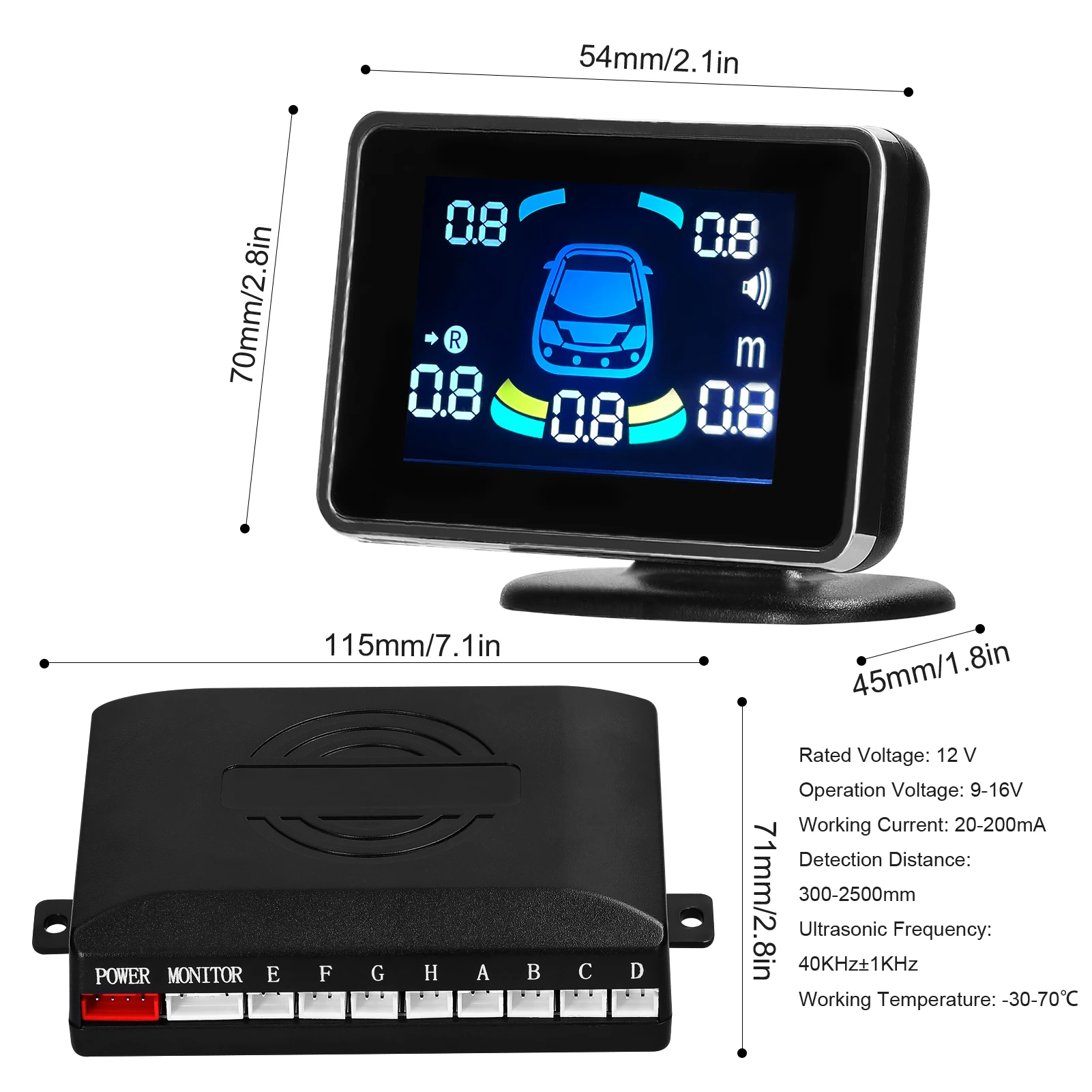 Car Parking Sensor Reversing Radars System Front & Rear Support Sound Warning/Buzzer with 8 Parking Sensors Distance Detection