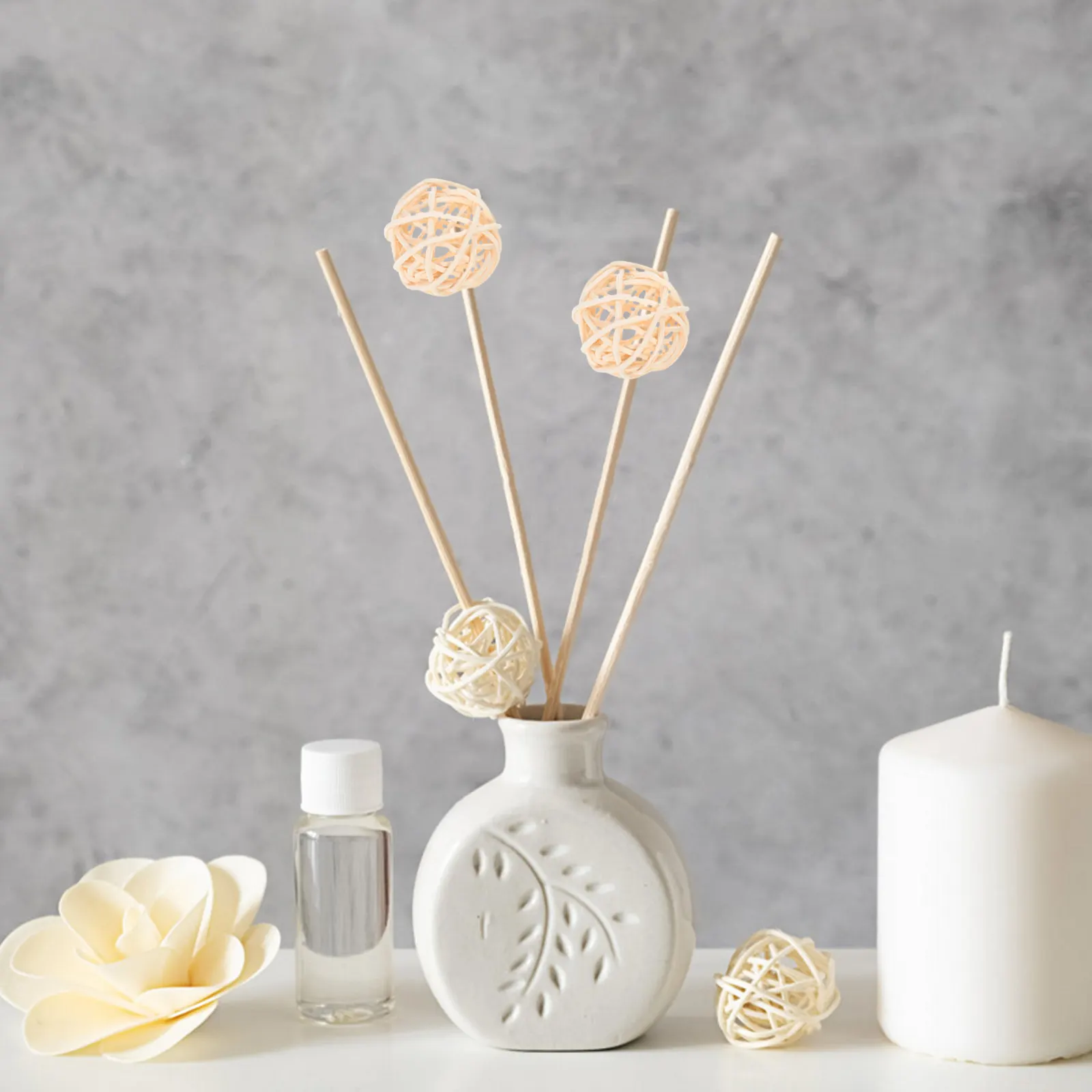 15Pcs Fragrance Diffuser Rattan Balls 3Cm Natural Woven Beige Vase Fillers Decorative Spheres for Aromatherapy Centerpiece
