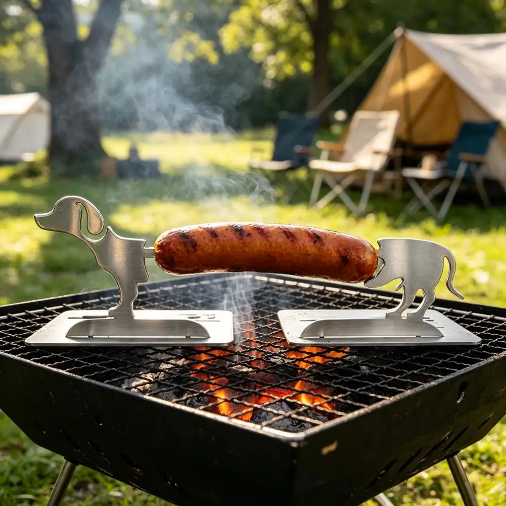 Portable Camping Grill Tools Stainless Steel Hot Dog Grilling Rack Portable Sausage Holder for Camping Backyard Bbq Heat for Bbq