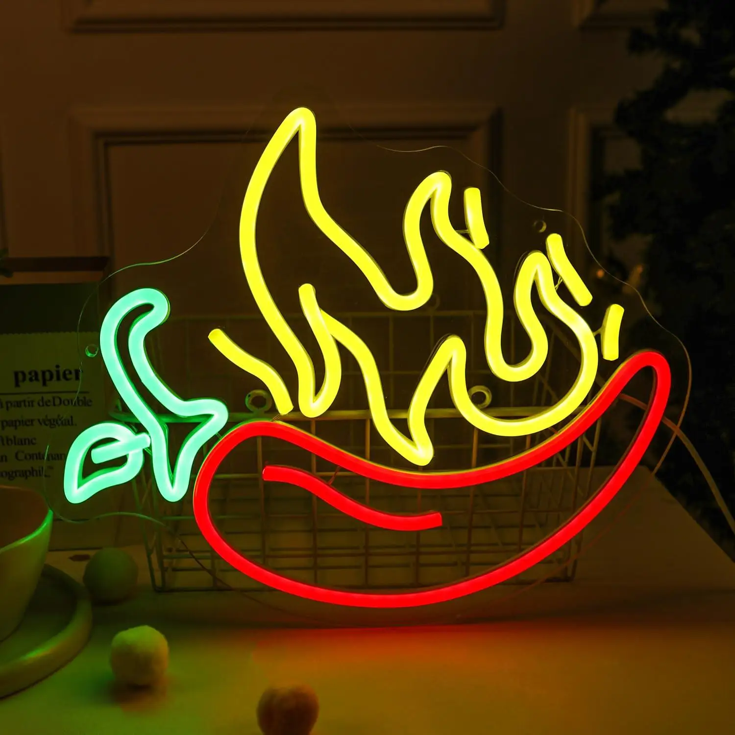 

Flaming Hot Chili Peppers Neon Signs Mexican Spicy for Restaurant BBQ Party Chili Contest Tasting Party Decor Neon Billboard