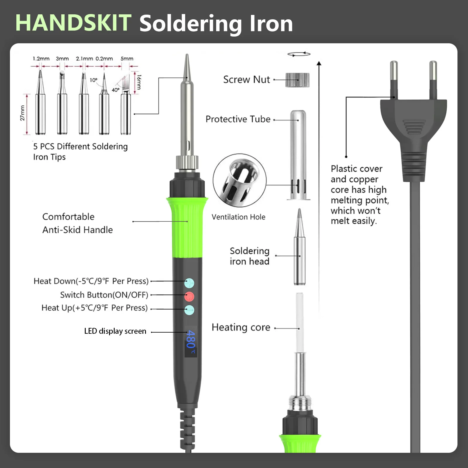 90W Electric Soldering Iron LCD Digital Display Constant Temperature Automatic Sleep Energy-saving Portable Welding Tool