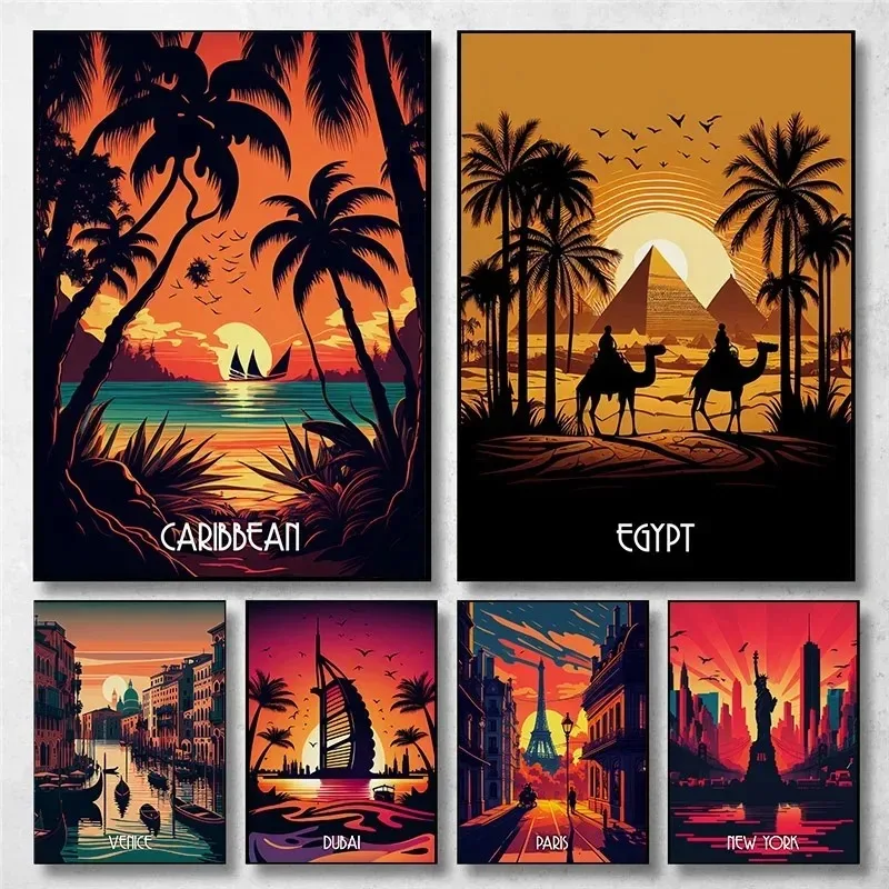 City Caribbean Egypt Venice Rome Dubai Landscape  Art Poster Canvas Painting Wall Prints Picture Living Room Home Decor