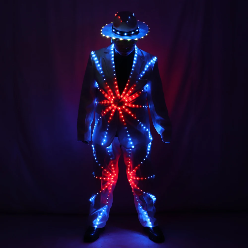 Full Color LED Suit Costumes Clothes  Lights Luminous Stage Dance Performance Show Dress Growing Light Up Armor for Night Club