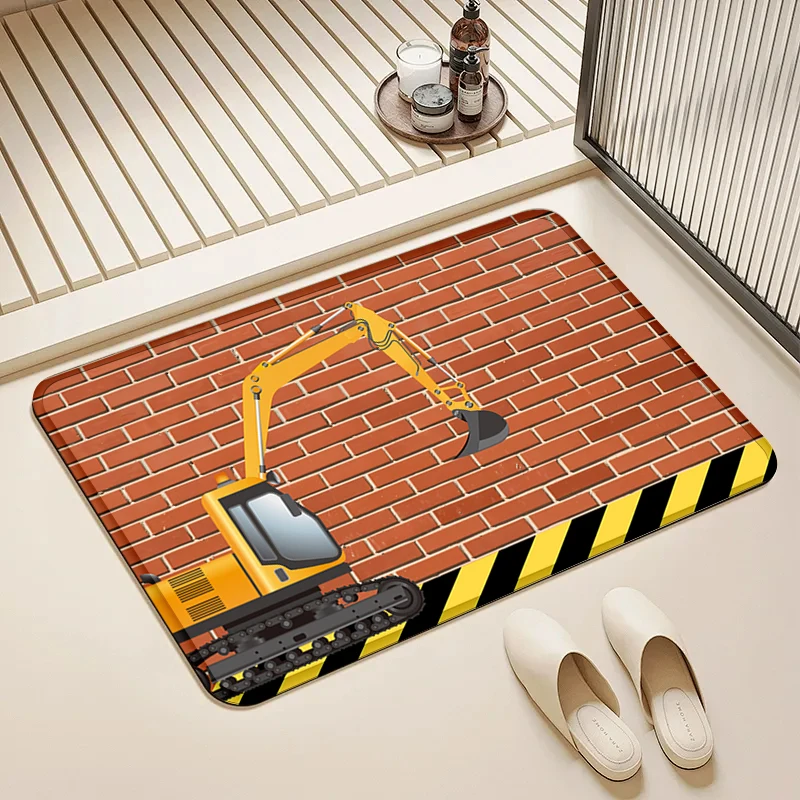 

Excavator Brick Wall Door Mat Non-Slip Soft Floor Rug for Home Kids Room Bathroom Kitchen Decor