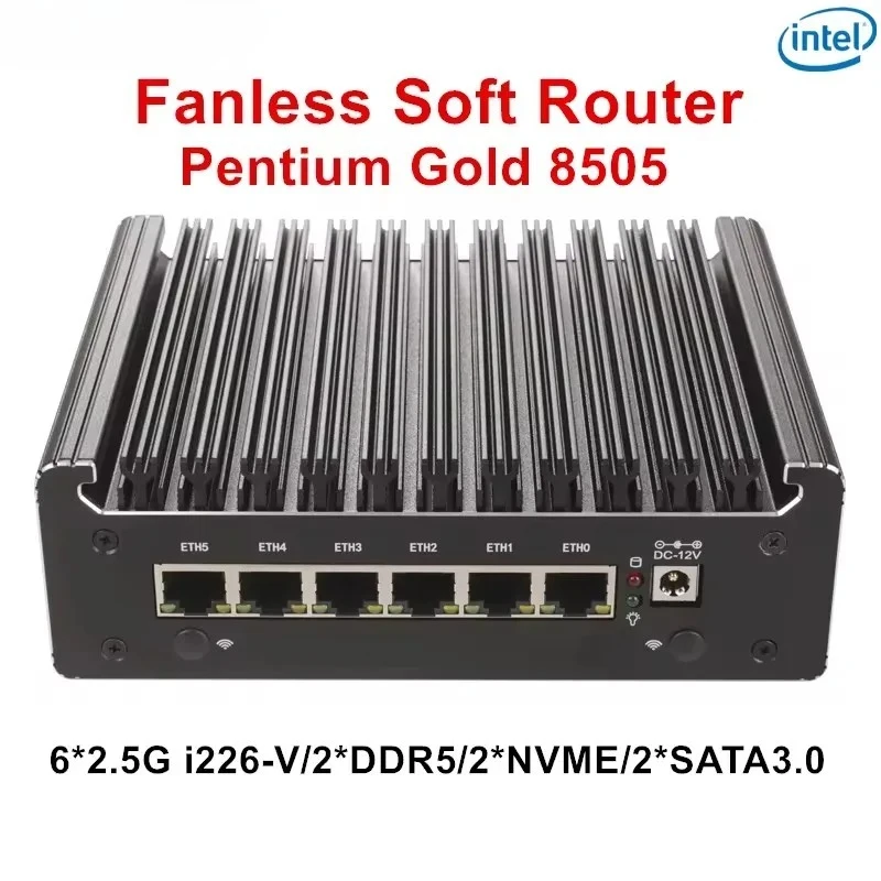 

Бесвентиляторный мягкий сервер BKHD 6xi226-V 2.5G Intel U300 Pentium Gold 8505 N150 Брандмауэр Мини-ПК 2xDDR5 2xNVMe 2xSATA Proxmox pfSense