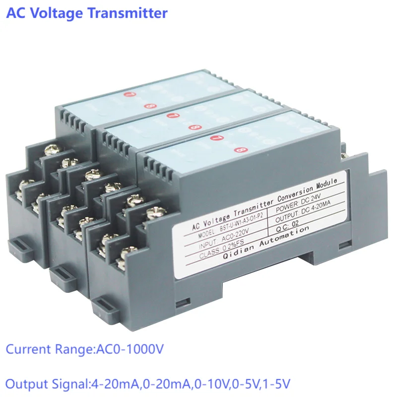 AC Voltage Transmitter Sensor AC0-5V 0-10V 0-50V 0-100V 0-500V 0-1000V Voltage Transducer 4-20mA 0-10V