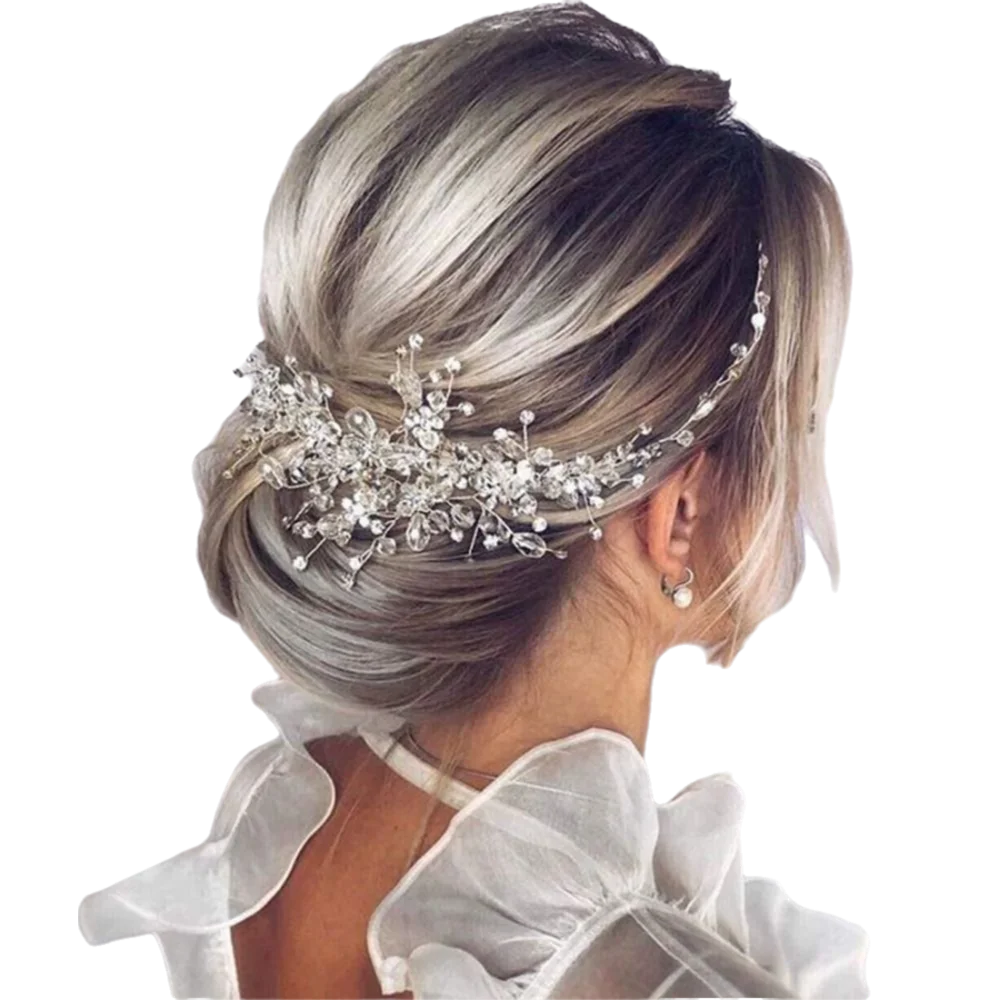Винтажная серебряная повязка для волос с жемчугом и кристаллами, повязка для волос ручной работы, свадебный головной убор, аксессуары для волос, свадебные аксессуары для волос