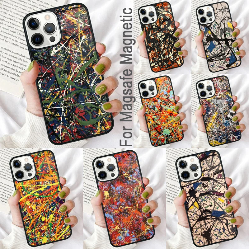 Jackson Pollock Free Form painting Magnetic Soft Phone Case for iPhone 16 Promax 15 Pro 13 14 Plus 11 12 Mini MagSafe Coque