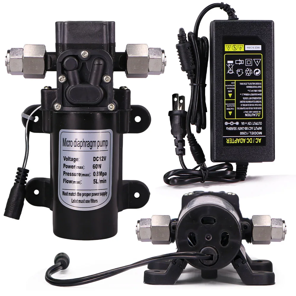 60W Diaphragm Booster Pump w/ Lockable Push-in Fittings Water Spray Pump 110-240V Power Supply Garden Lawn Irrigation Watering