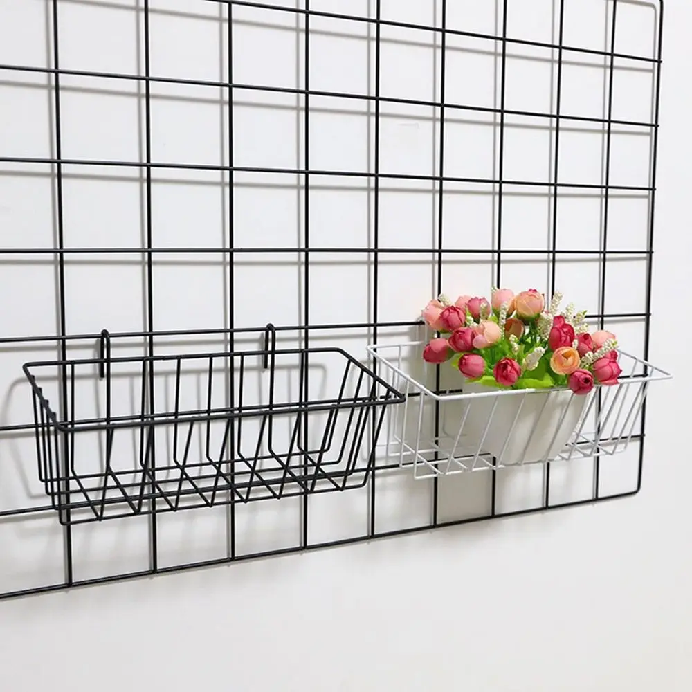 

Black/White/Silver Metal Decorative Storage Basket Rectangle Hanging Iron Grid Flower Pot Space Saving Mesh Display Rack Kitchen