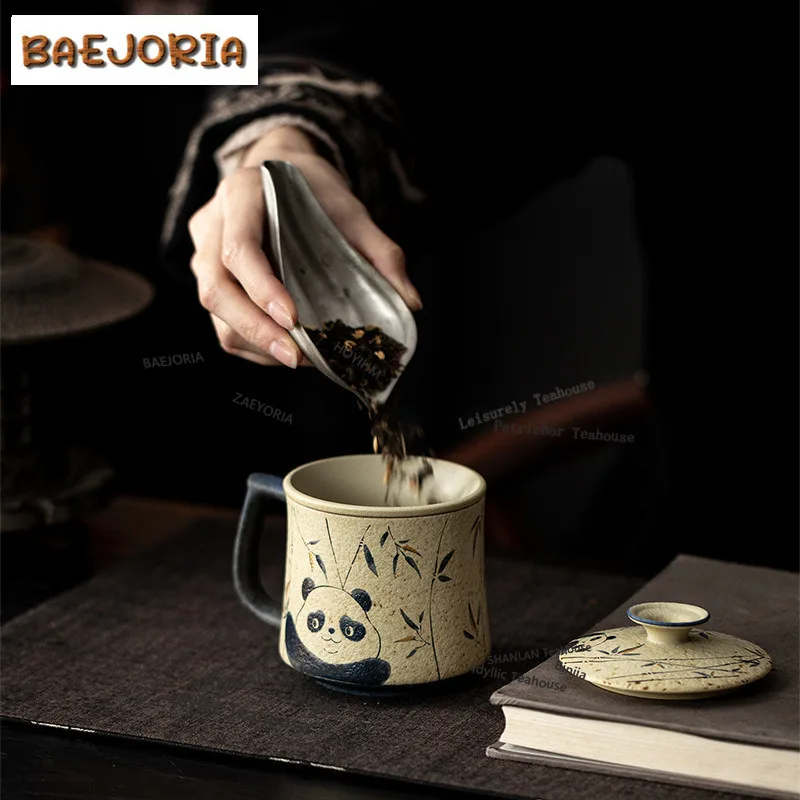 BAEJORIA Blue And White Firestone Red Panda Bamboo Coffee Mug Cappuccino Latte Cup Afternoon Tea Mug Office Water Cup Teaware