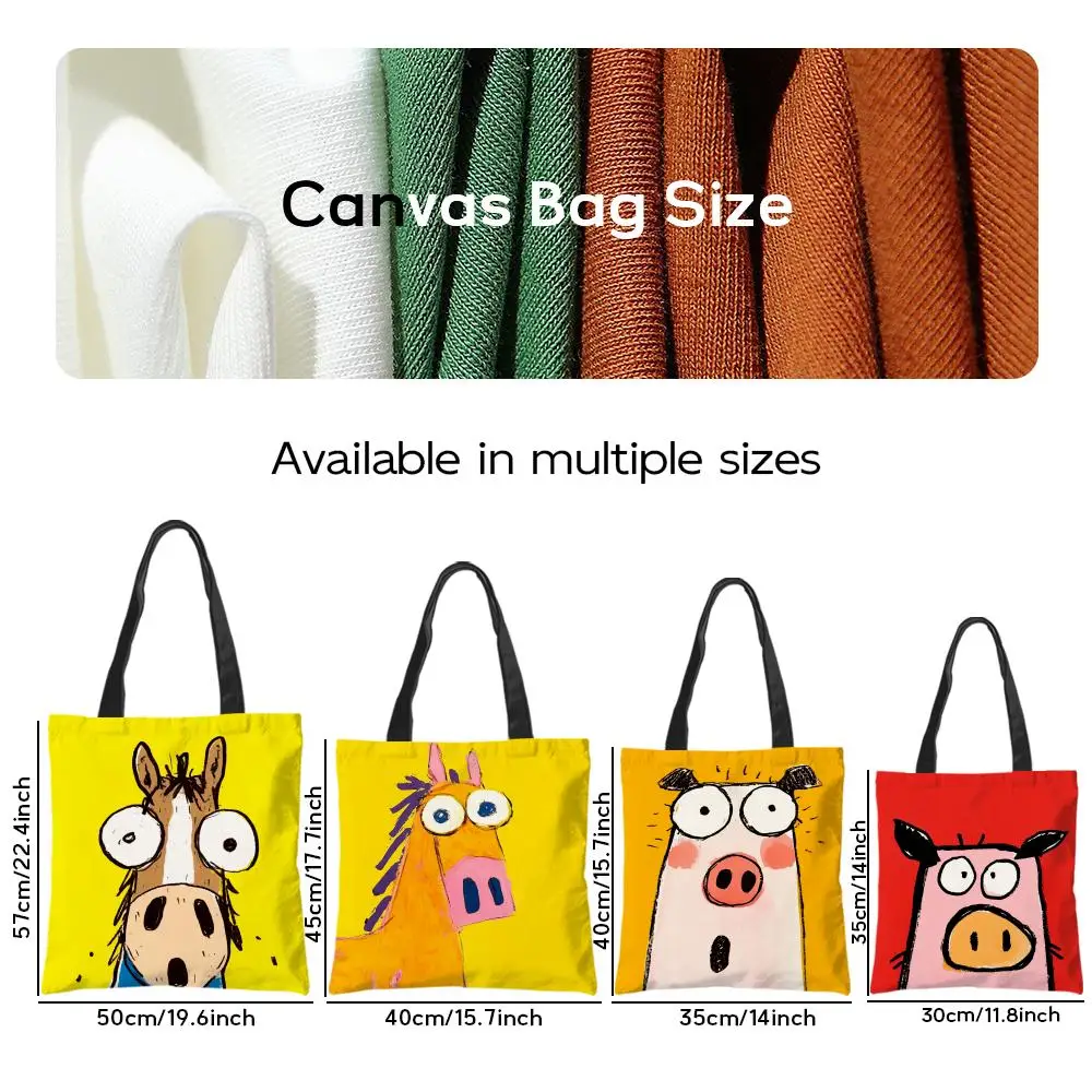 Storage Bags Casual Portable Shoulder Bag Lightweight Shopping Bag Reusable Linen Bag Funny Abstract Funny Animals