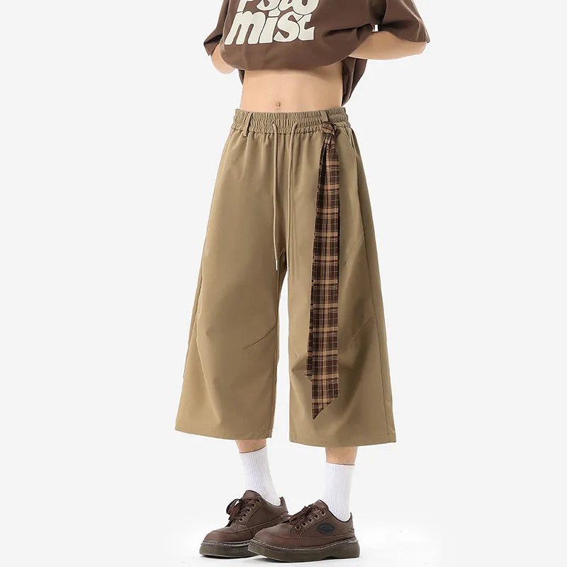 Summer Casual Pants Men Fashion Black Straight Pants Streetwear Korean Loose Wide Leg Pants Mens Calf-Length Pants M-3XL