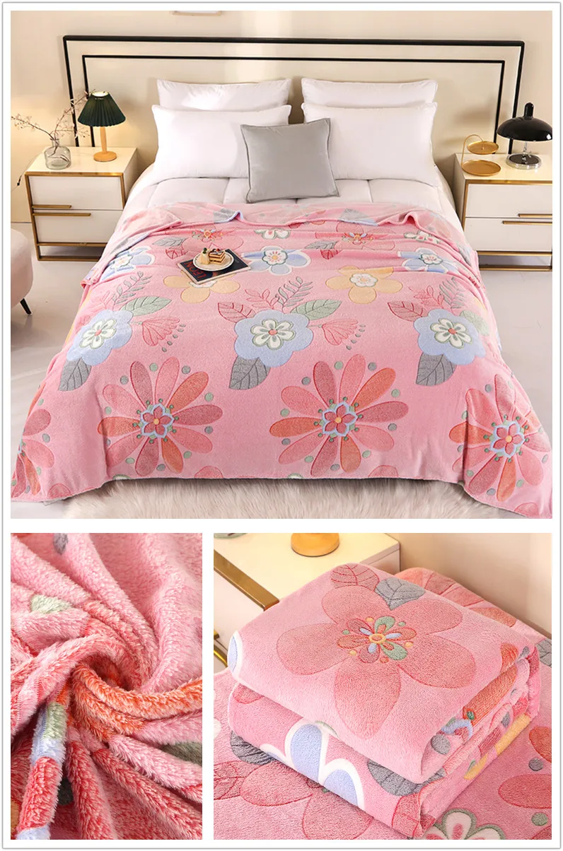 1pc Floral Stil Warme Bettdecke Fleece Decke Plaid Reise Schal Sofa Nickerchen Decken Hause Bettlaken Manta – Detail 13