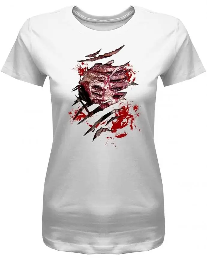 Blutiger offener brust korb halloween damen t shirt