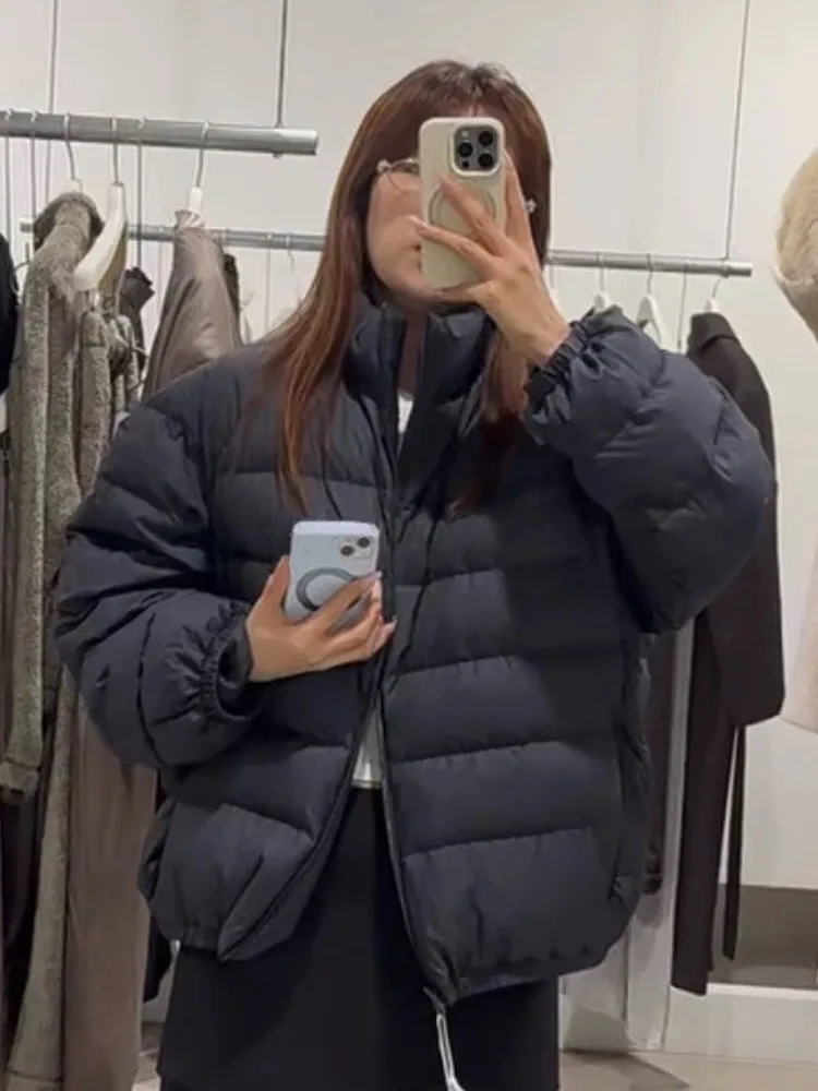 Lekka kurtka puchowa z wysokim kołnierzem, luźny krój, męska, codzienna, idealna do dojazdów do pracy, ciepła kurtka puchowa dla kobiet i mężczyzn.