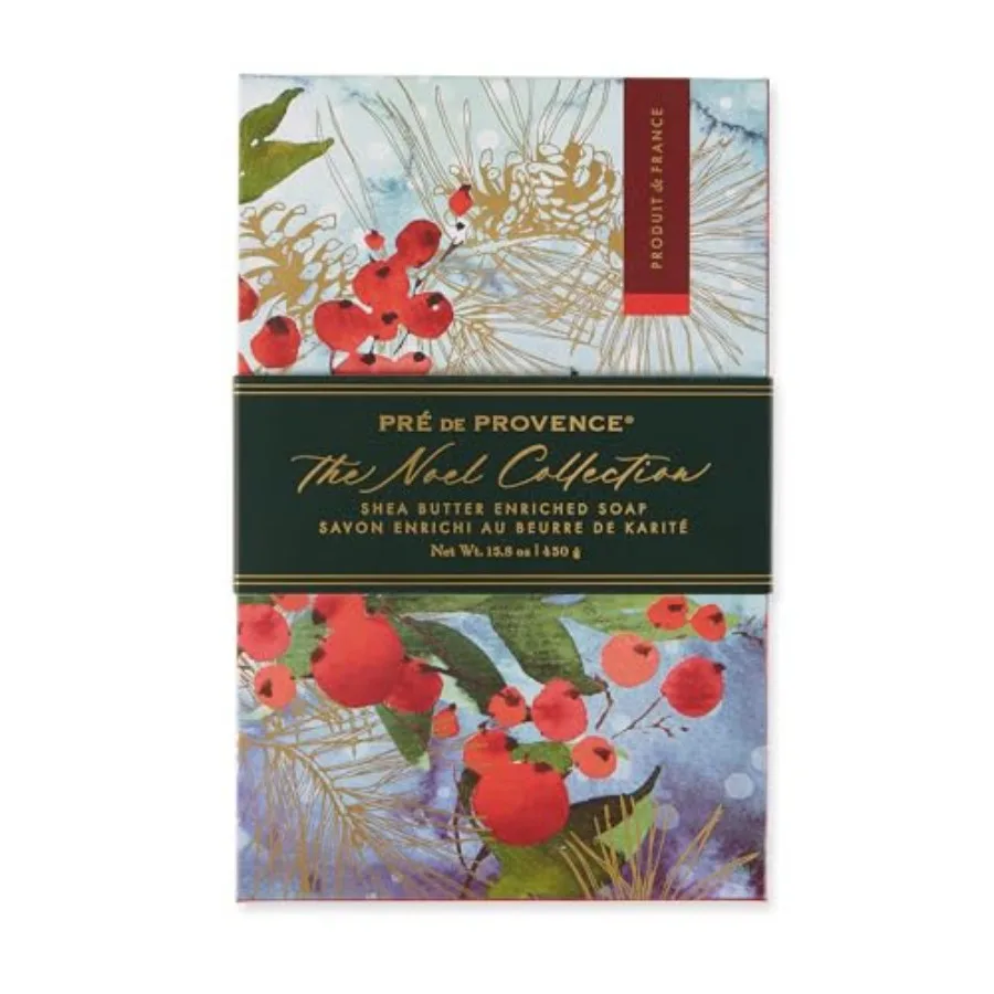 Noel Collection Gift Box, Contains a Trio of 150 Gram Soap Bars Elegantly Packaged and Beautifully Scented, Made in France, Nob