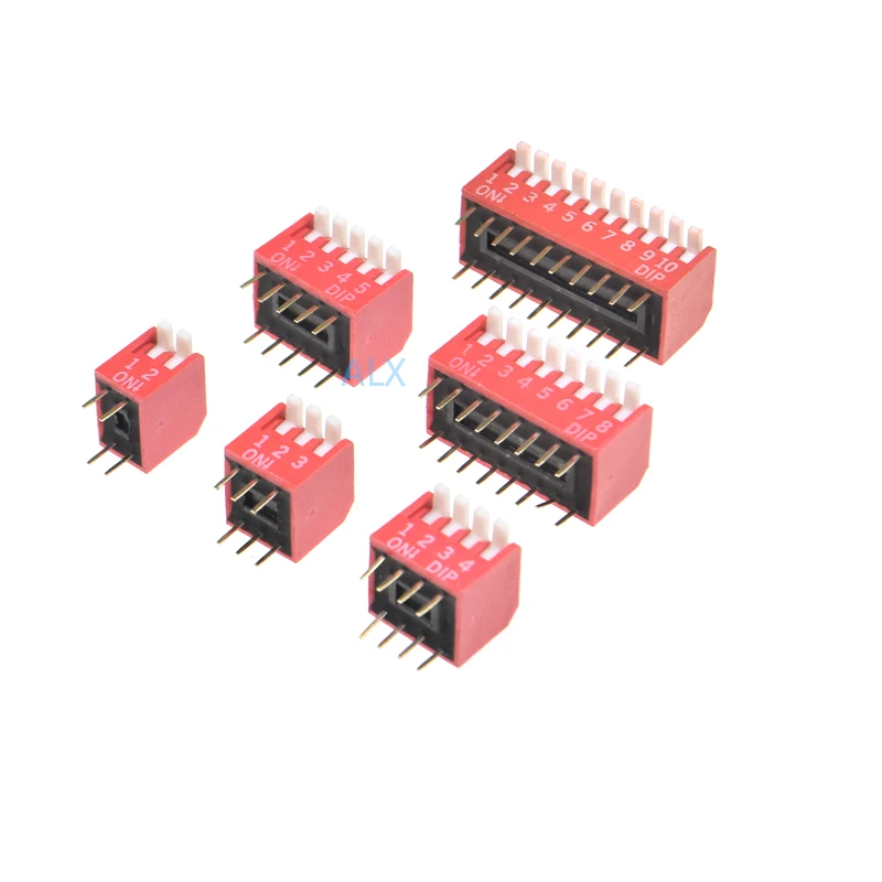 10PCS red 1/2/3/4/5/6/8/10/12 Position bits dip TOGGLE switch doule Row PITCH 2.54MM Slide Switches Right Angle