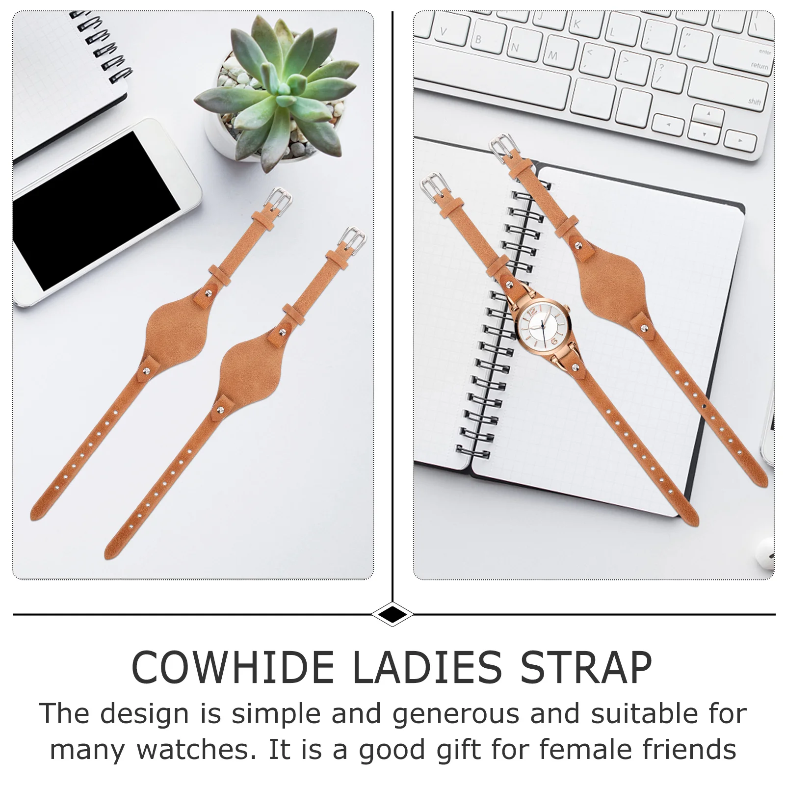 

Watch Strap for Women Soft Genuine Light Brown Wristband Fashion Straps Waterproof Patented Cowhide