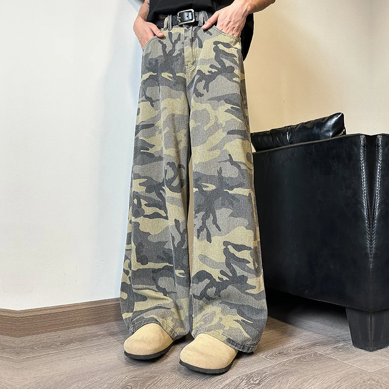 Green Camouflage Womens Jeans High Waist Vintage Straight Baggy Y2K Denim Pants Hip Hop American Fashion Wide Leg Denim Trouser