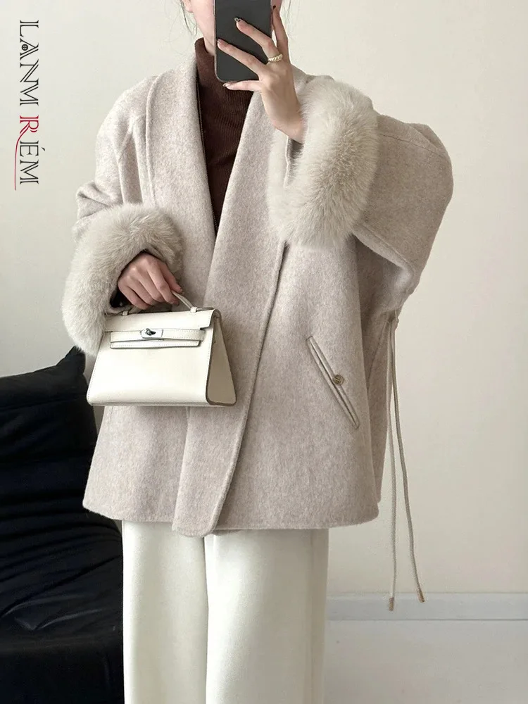 LANMREM Double-sided Wool Coat For Women Mid Length Belt Woolen Coats 2025 Spring Winter New Luxury Clothes Ladies 2DB1480