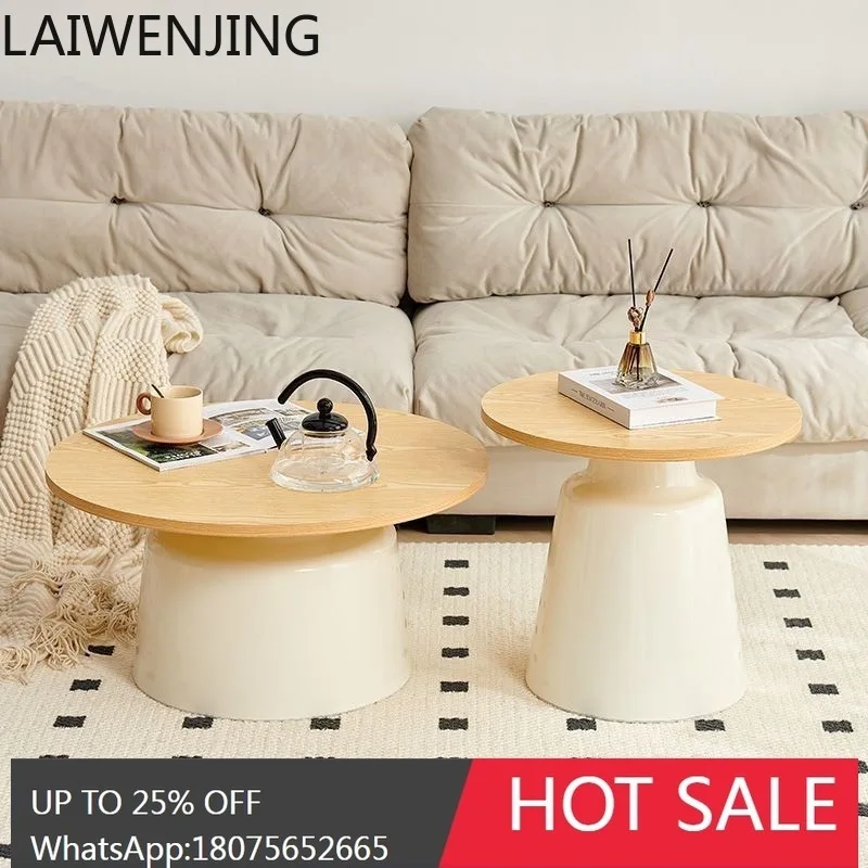 HLZ Modern Simple Round Cream Style Coffee Table Set for Small Living Rooms and Bedrooms Bedside Table