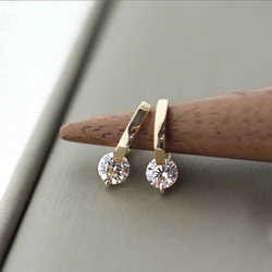 Gold Color Metal Bar Round Cubic Zirconia Stone Earrings Stud For Women Bowknot Shape CZ Post Earring Classic Sparkling Earring