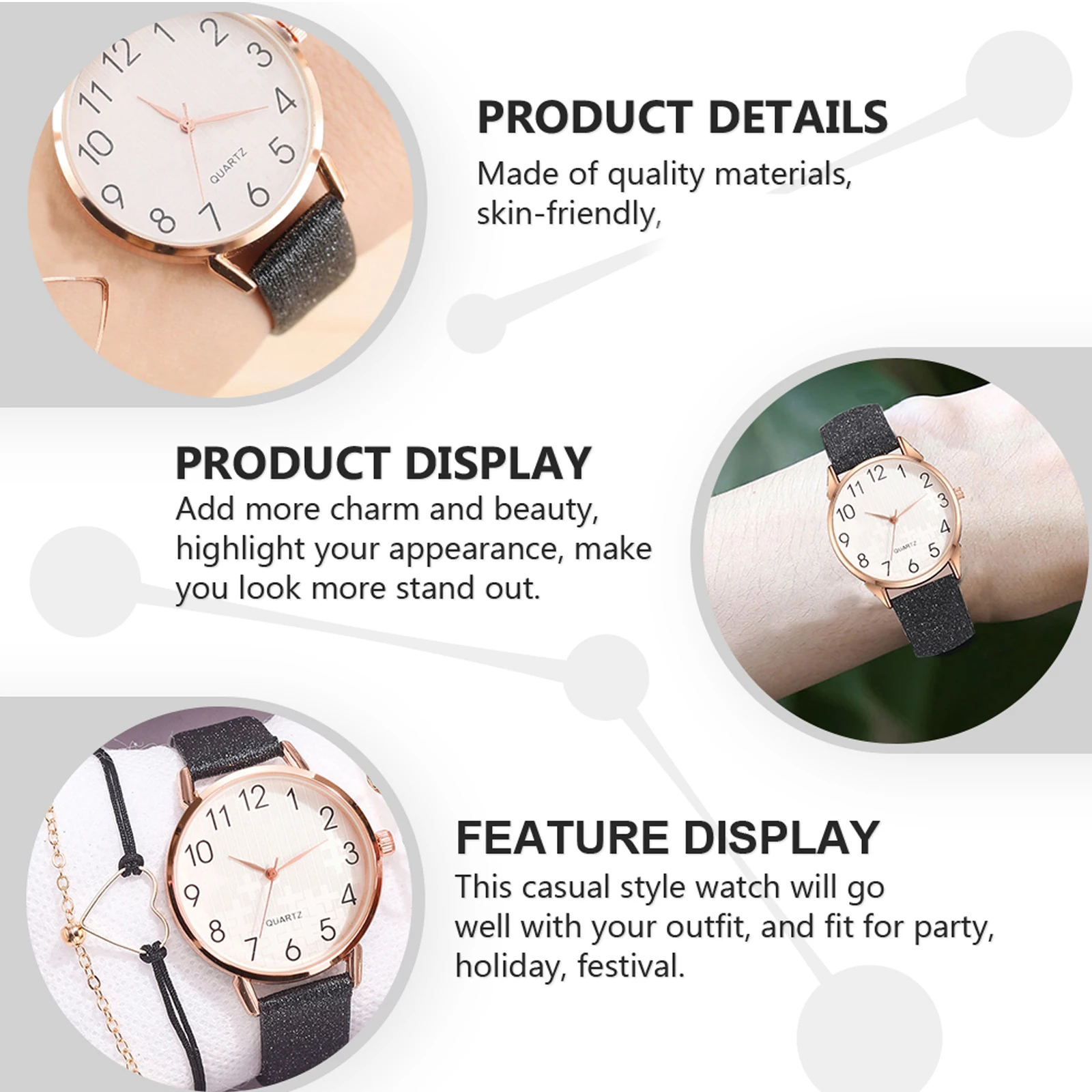 

Ladies Watch Women Watch Set Silver Casual Durable PU Strap Women Birthday Gift Bangle Bracelet Fashion Accessories