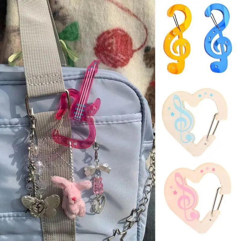 Mousqueton en forme de Notes musicales en acrylique, breloque pour sac, cœur d'amour, violon, porte-clés, sac à dos, pendentif suspendu, accessoires pour manuel