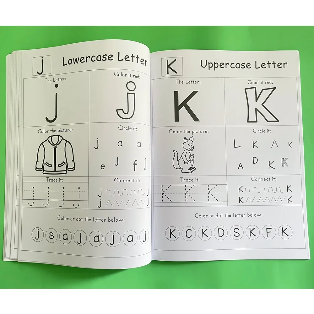 ตัวอักษร A-Z ตัวอักษร Phonics Practice Workbook ก่อนวัยเรียนการเรียนรู้ภาษาอังกฤษอนุบาลเขียนสมุดระบายสี Montessori