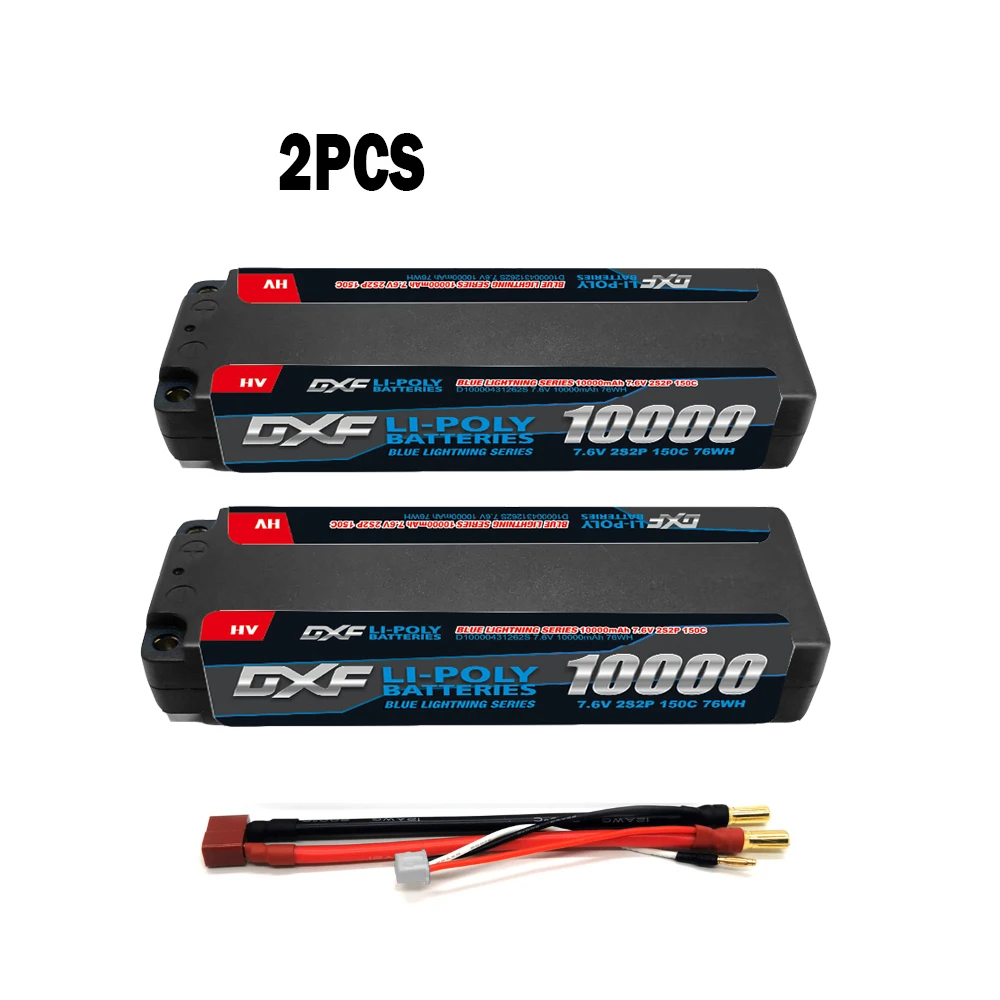 DXF 2S Lipo Batterij 10000mAh 7.6V 150C 5mm T Plug Hardcase Voor 1/10 Buggy Truggy Offroad boot Auto Boot Vrachtwagen RACING Helikopter