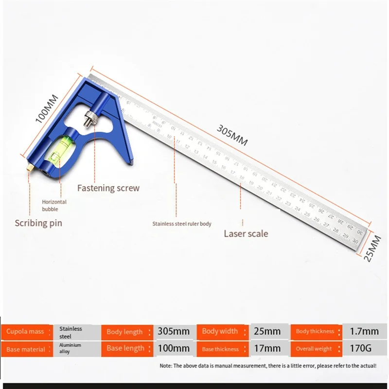Quadrato combinato TFORU, 12 pollici, marcatura da 45-90 gradi, acciaio inossidabile