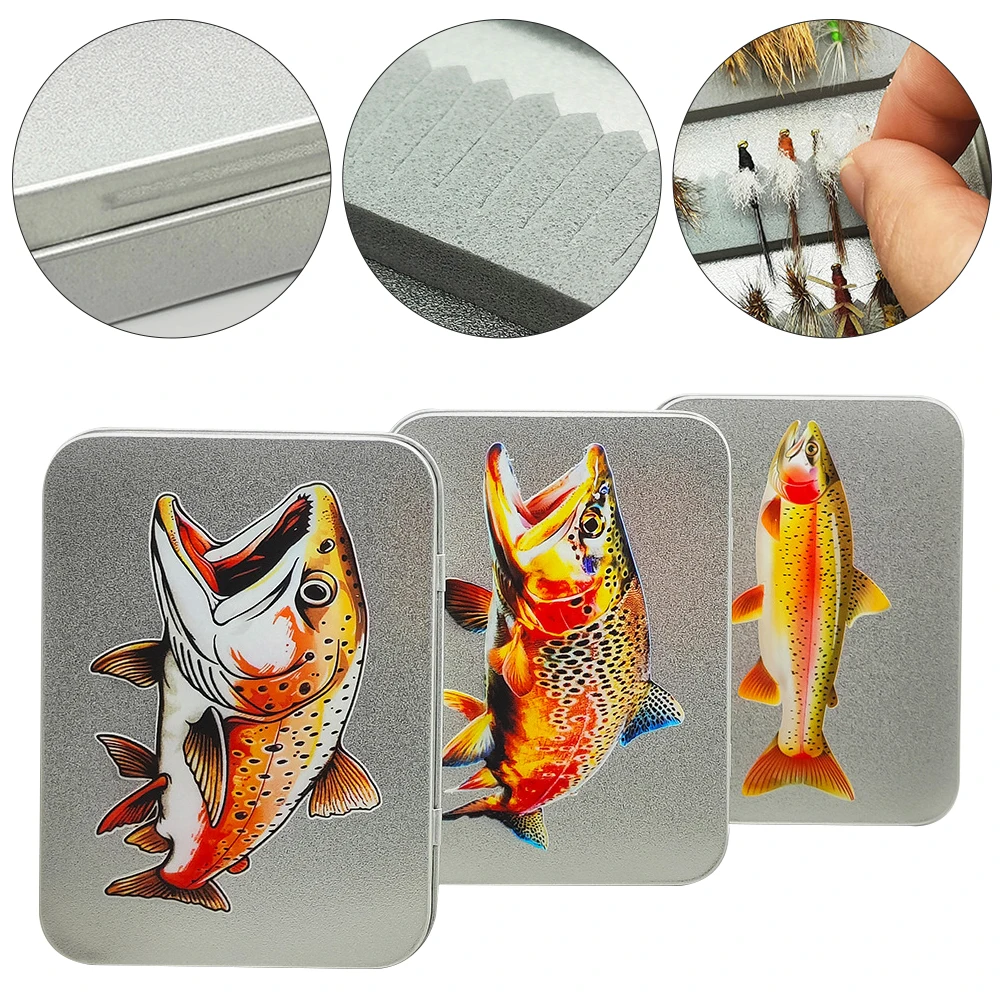 Iron Trout Fishing Fly Fishing Box With Insert Foam Flies Sorted Tackle Tool Portable Trout Fly Flies Storage Box Fishing Tools