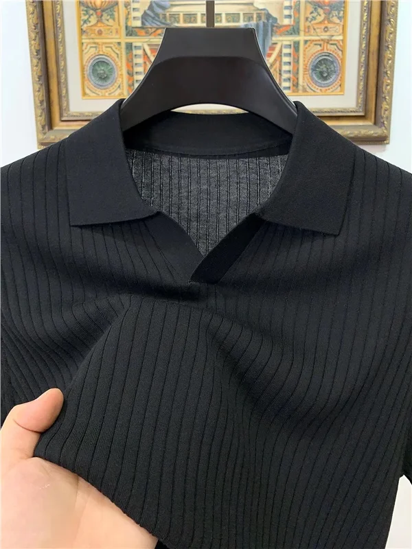 

High-End plus Size 300 Pounds Summer Turn-down Collar Short Sleeve Seagull Collar Men's Handsome Casual Shirt T-shirt