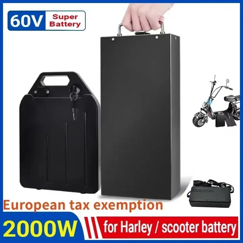 60V Lithium Battery with Over-Discharge Protection, 20Ah-50Ah, Waterproof,for Citycoco Harley 250W~1500W, 67.2V Charger Included