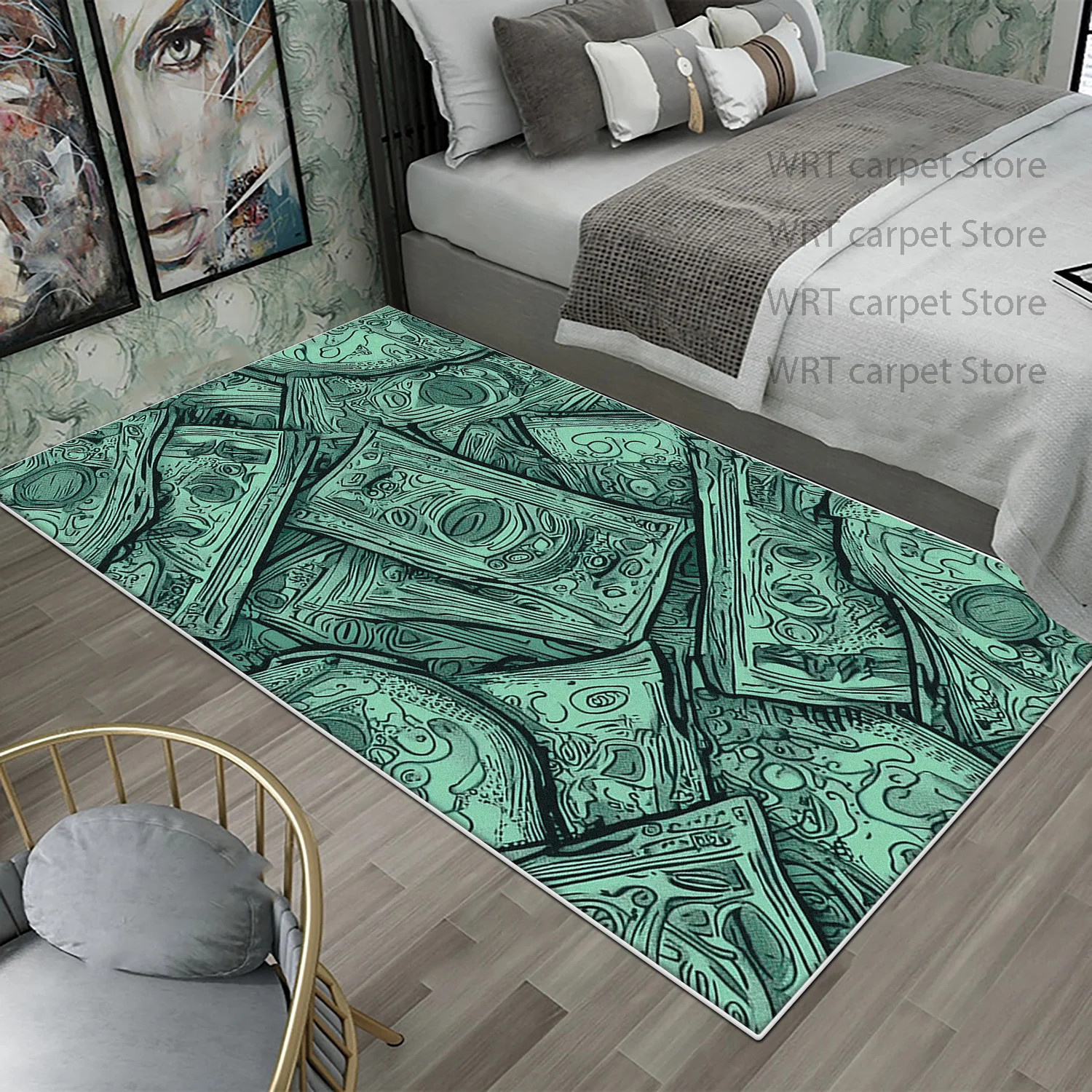 Vintage US Dollar Bill Bedroom Bedside Rug Decoration Home Living Room Sofa Area Carpet Washable Fluffy Soft Floor Mat Classical