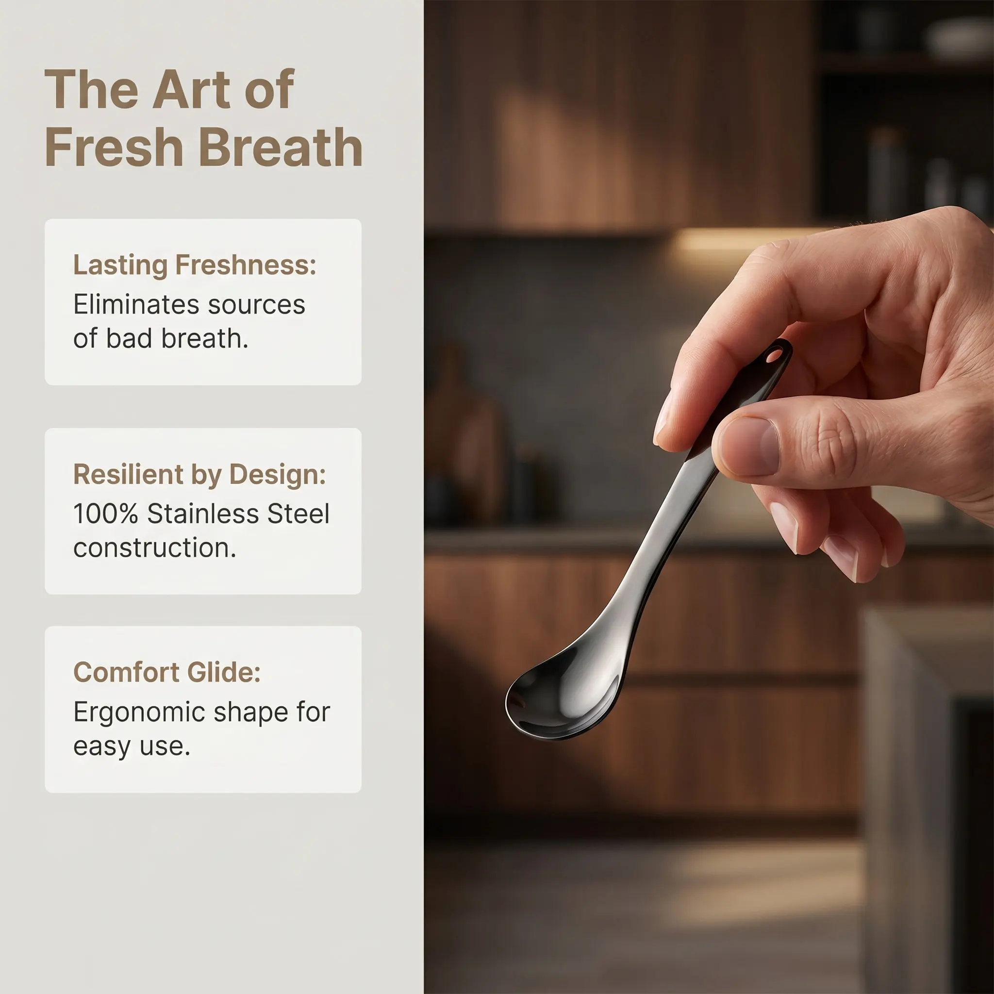 Stainless Steel Tongue Scraper for Adults Reusable Ergonomic Oral Hygiene Tool Breath Tongue Cleaning Mouth Care Scraper