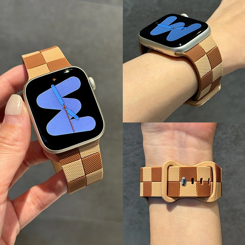 애플워치 시리즈 10 42 46mm 9 8 7 6 5 4용 실리콘 체커보드 밴드, 아이워치 스트랩 40mm 44 45 41 38 울트라 49mm용 팔찌