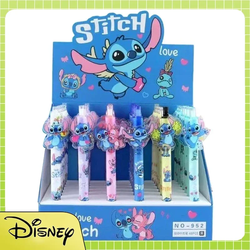 

48 шт., гелевые ручки Disney Stitch, черные канцелярские принадлежности с рисунком, 0,5 мм, милые канцелярские принадлежности для студентов, ручка для подписи, инструменты для письма, детский подарок на день рождения
