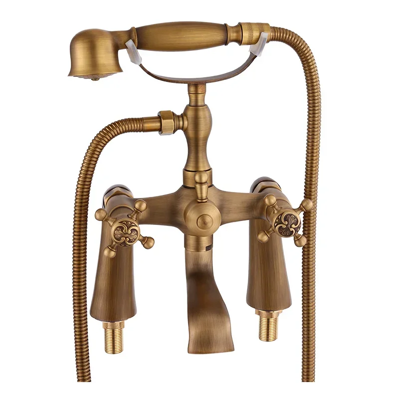 

Vidric Bathtub Faucets Antique Brass Material Bathroom Shower Set Bathtub Mounted Mixer Tap Bathroom Faucet Dual Holder Crane