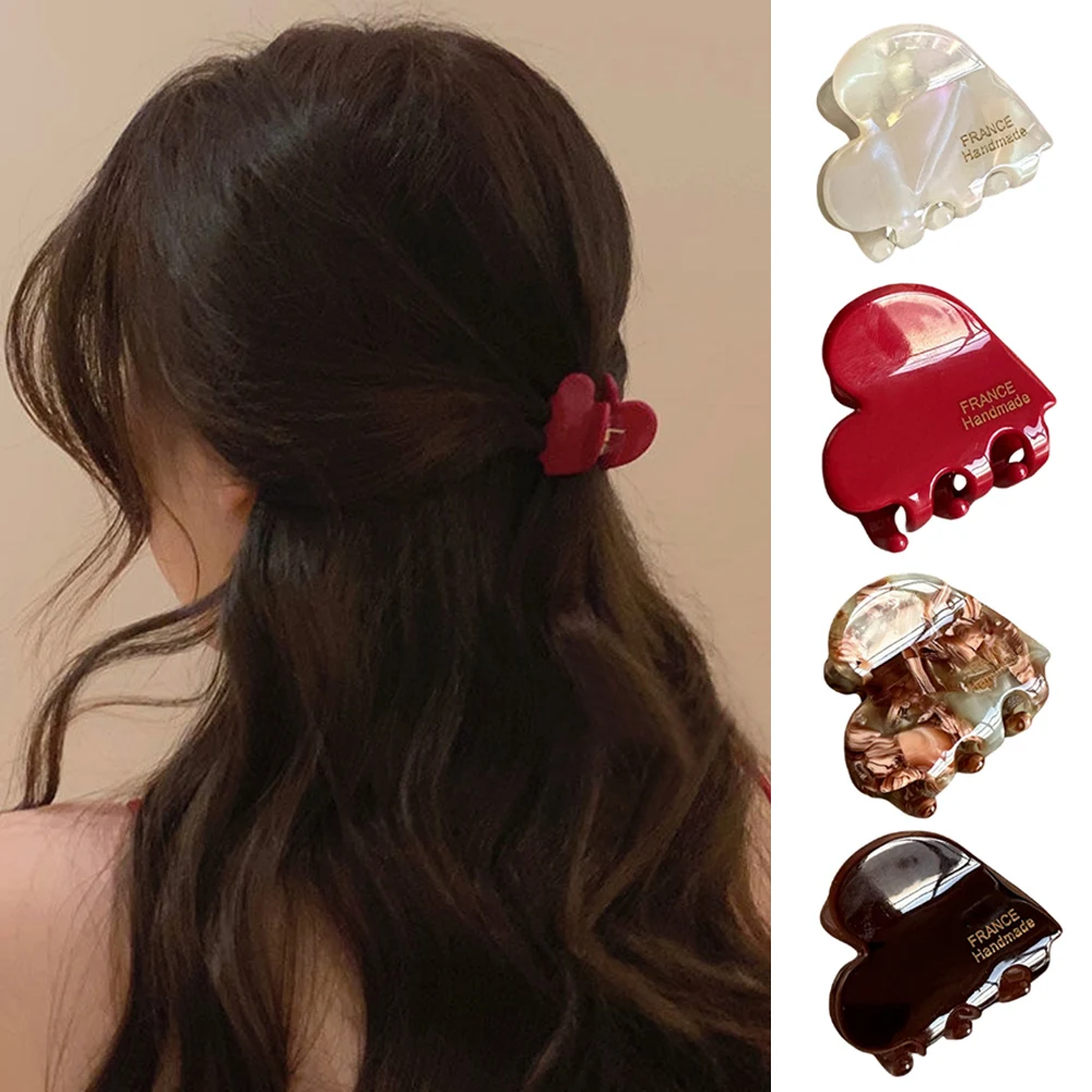 

3.5cm Acetate Crab Crab Hair Clip Women Girl Small Size Shark Clip Fashion Hair Claw Clip Heart Shaped Colorful Hair Accessories